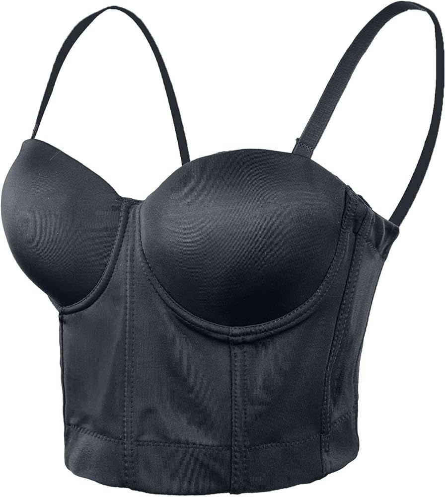 ELLACCI Women Black Smooth Push up Bustier Crop Top Corset Bra